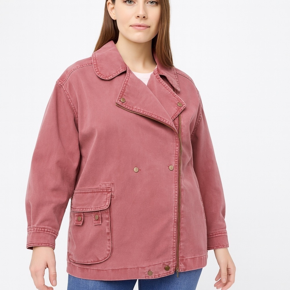 Anthropologie utility jacket soft washed field style pockets S rose